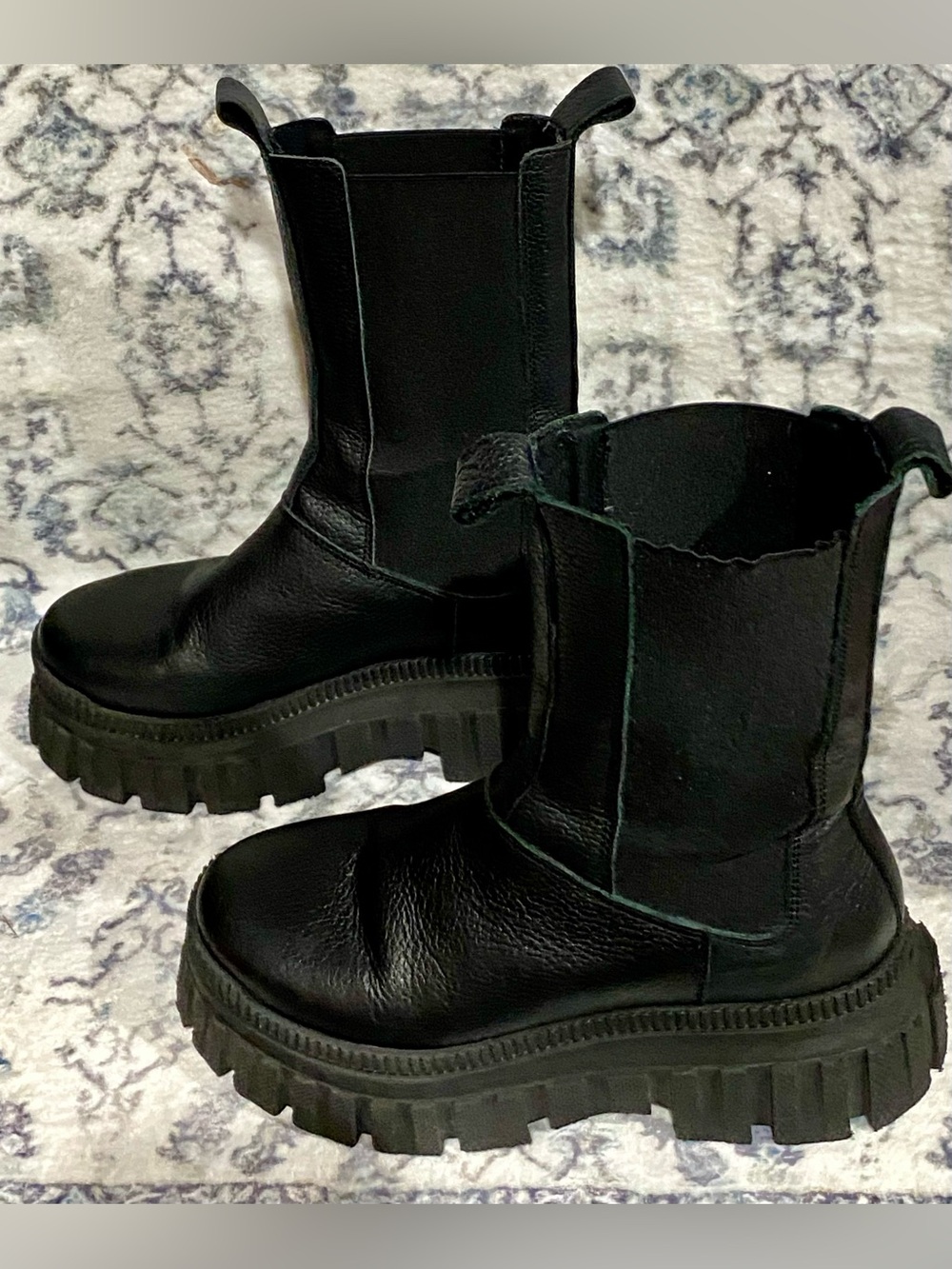 ASOS Design Leather Black Chunky Lug Chelsea Moto Boots Made in Spain Sz.8 EU 39 - Picture 11 of 13